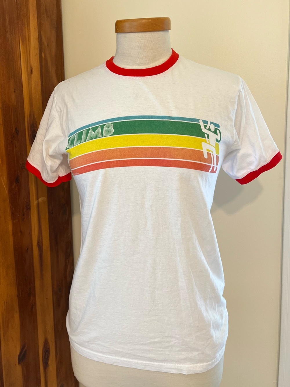 White Retro Stripe Ringer T-Shirt with Red Trim 100% cotton SMALL